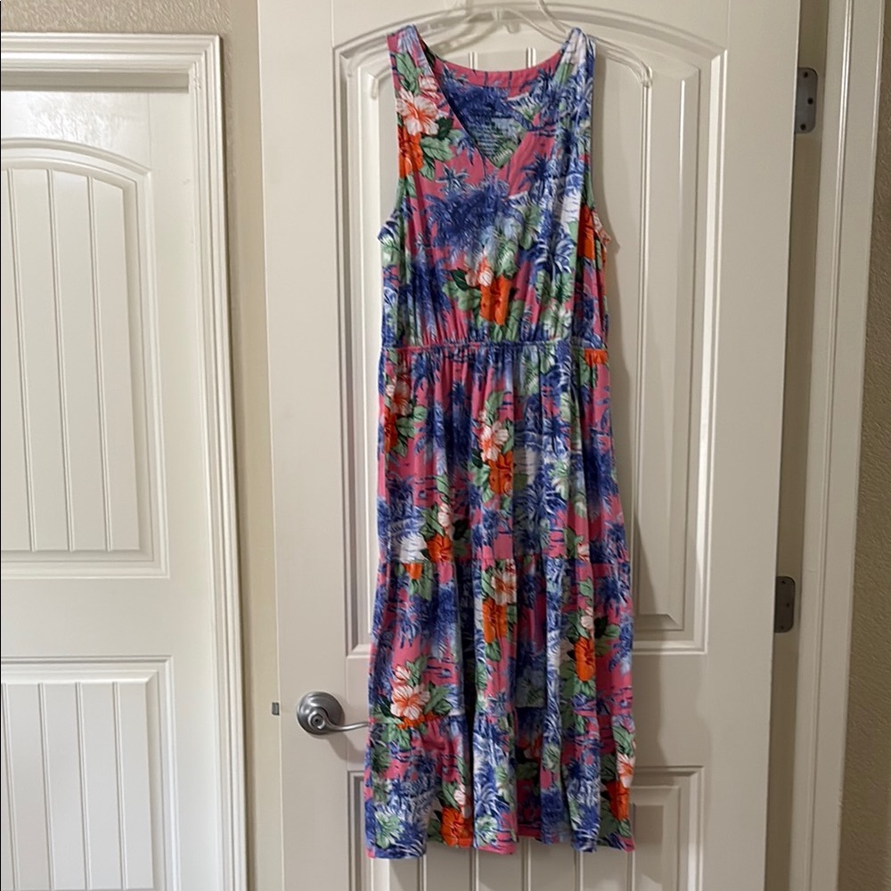 Floral Sleeveless Maxi Dress in Pink & Blue
